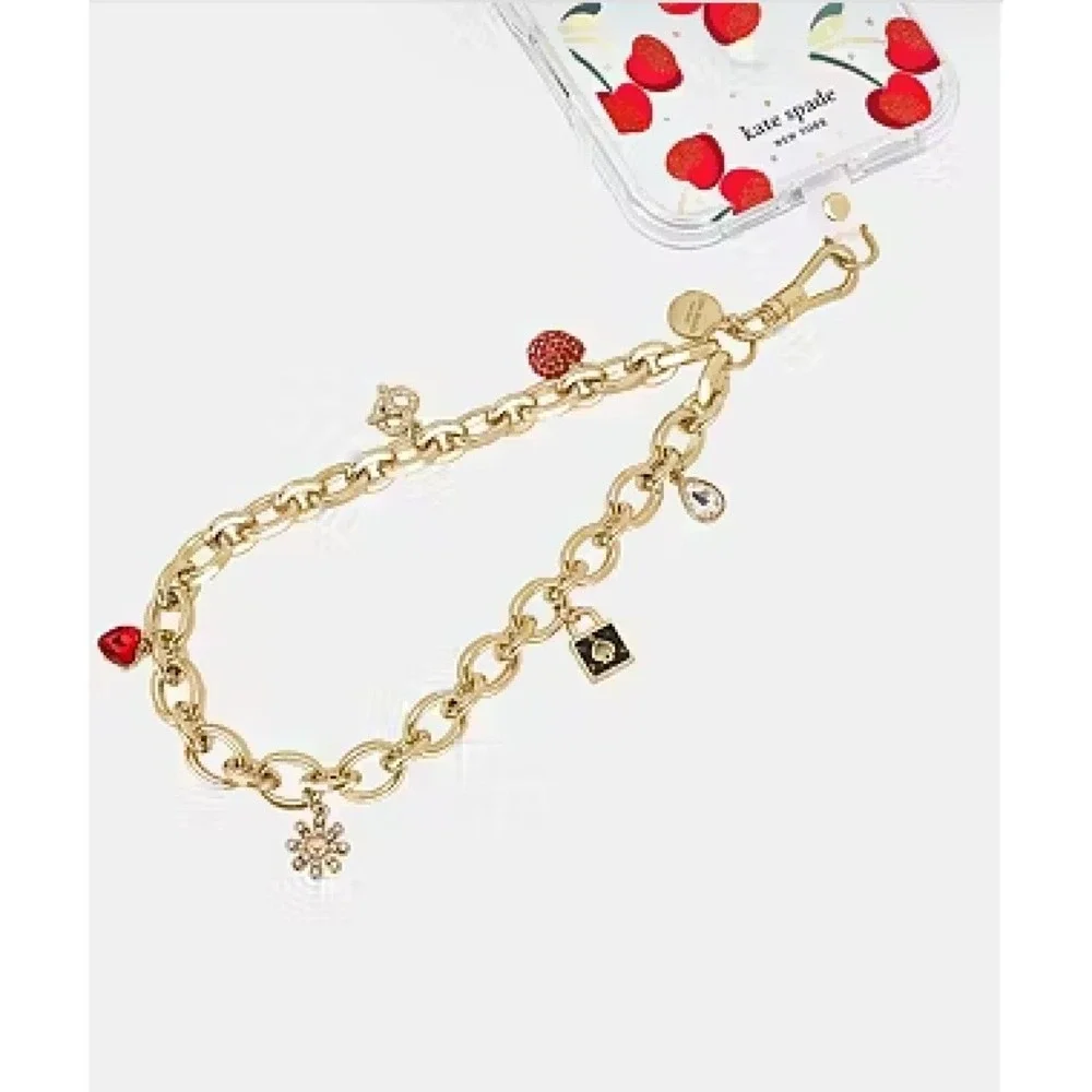 Kate Spade Phone Wristlet Womens OS Gold Apple Charm Chain Strap